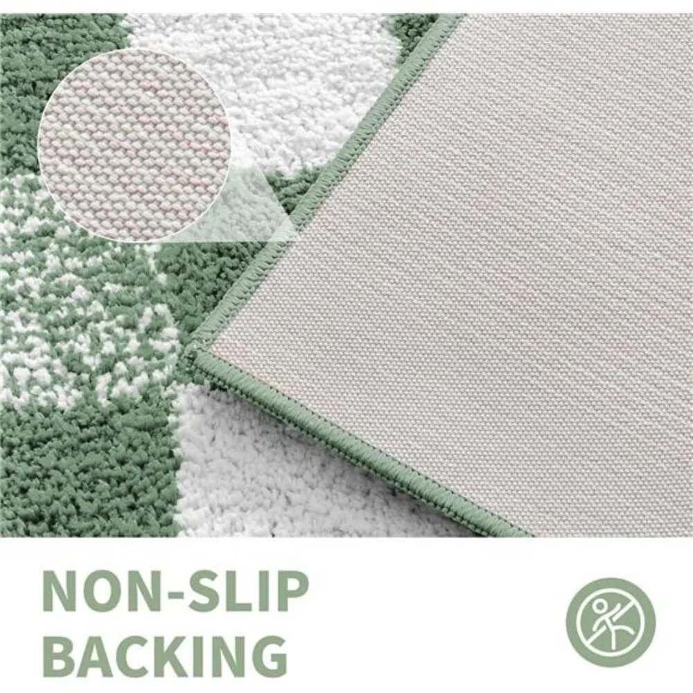 Non Slip Bath Mat Microfiber Absorbent Checkered Bathroom Rug Sage Green